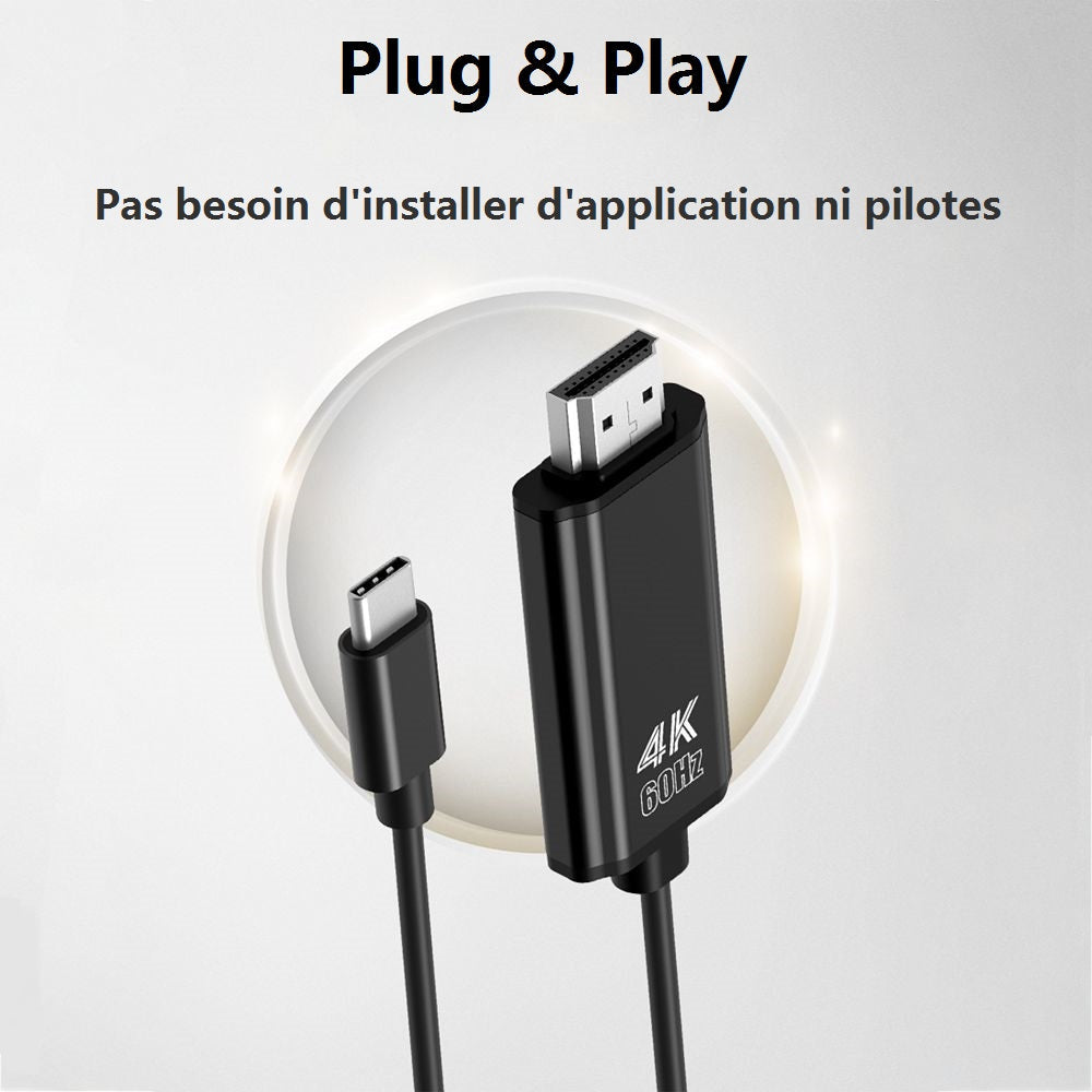 Concentrateur Type-C File vers HDMI 4K 3860 x 2160 à 60Hz