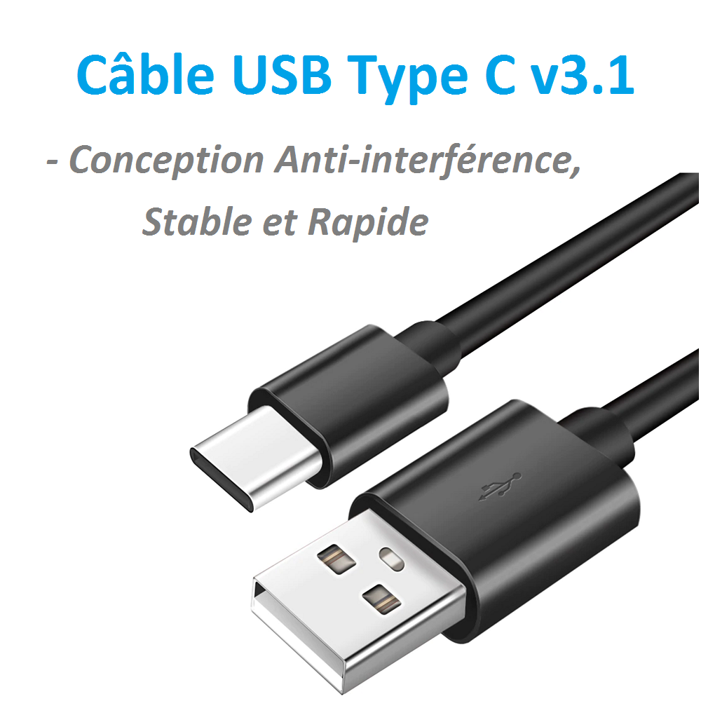 Kinpower Câble USB Type C v3.1 Mâle vers USB A Mâle 1.8M