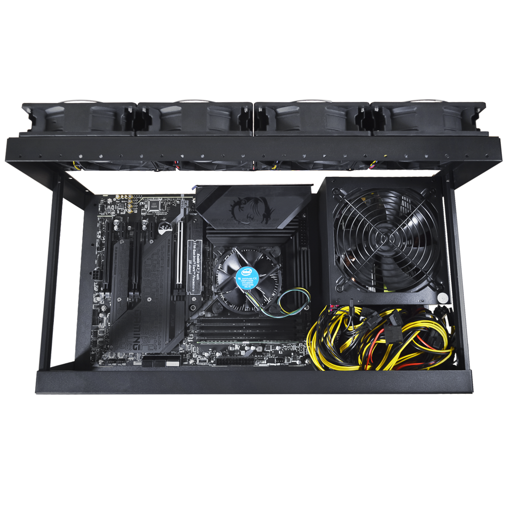 Rig Minage Plateforme Ouverte Sans GPU Avec Alimentation 2000W - 8G Ram - 240G SSD - 4 Fan Supportant Jusqu'à 5 GPU