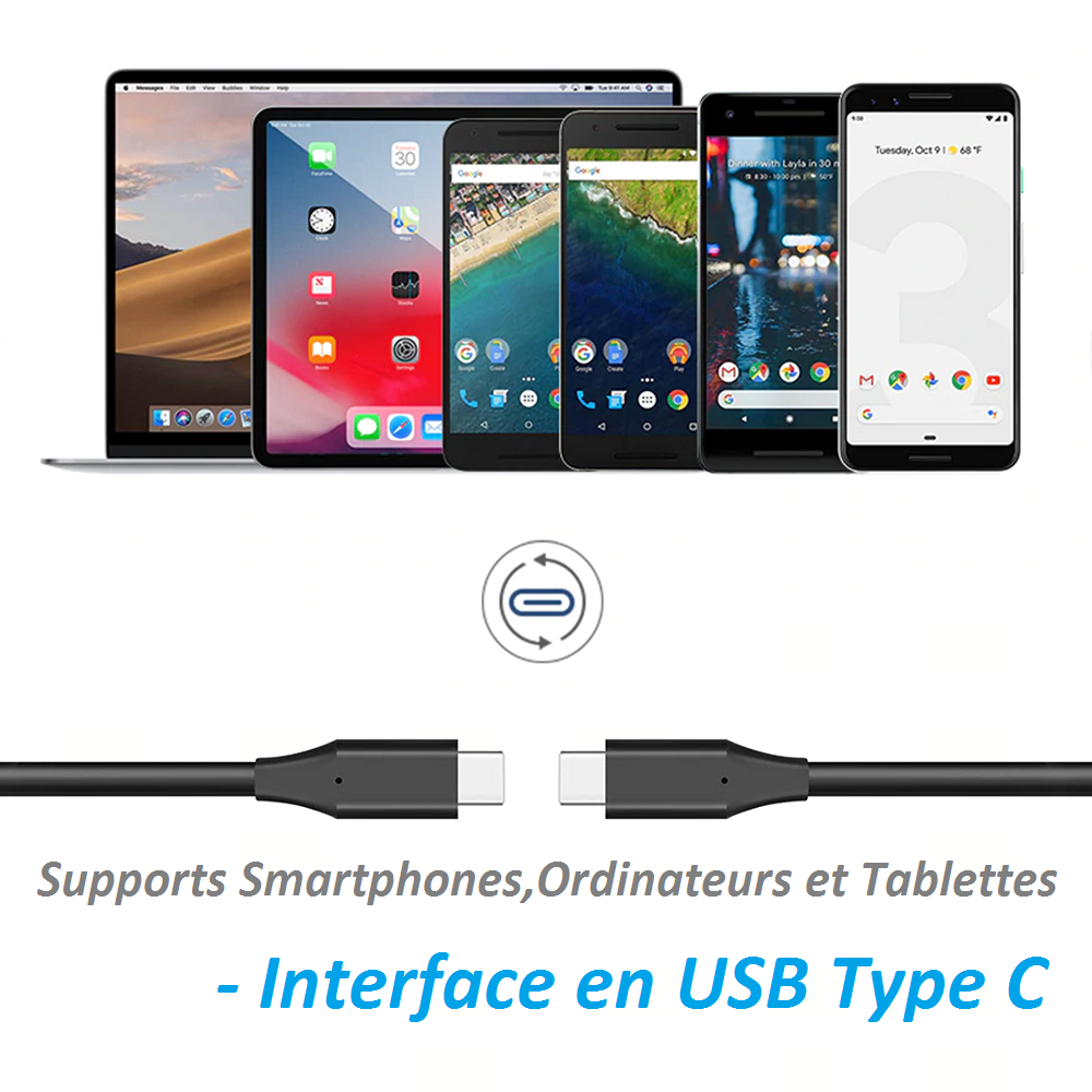 Kinpower Câble USB Type C-C v3.1 Mâle Mâle 1M