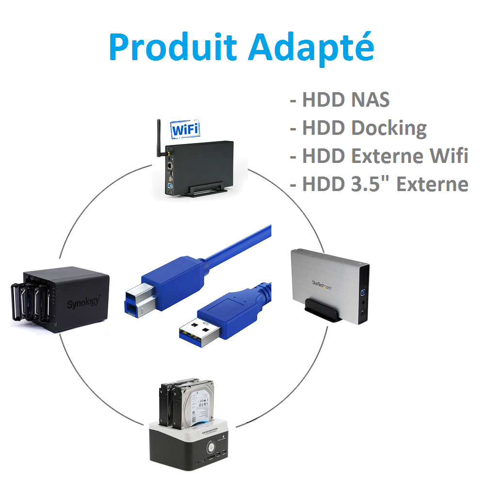 Kinpower Câble USB 3.0 A-B Mâle Mâle 1.8M