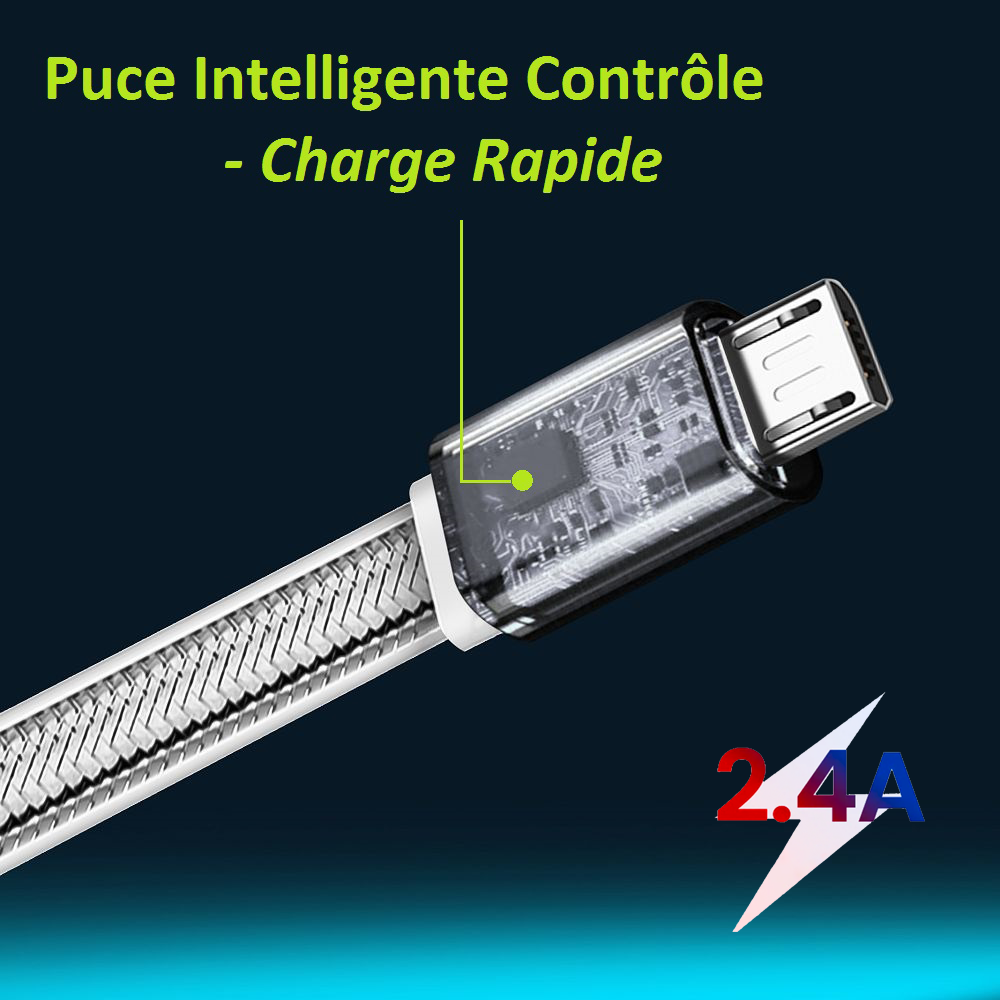 Kinpower Câble Micro USB Mâle vers USB A Mâle 5V-2.4A 12W QC 1.2M