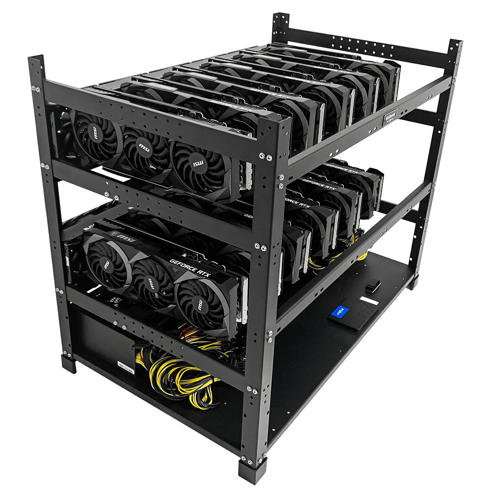 Rig Minage Plateforme Ouverte Avec 12GPU GTX 1660 Super - 3600W - 8G Ram - 500Go SSD - 10 Fan