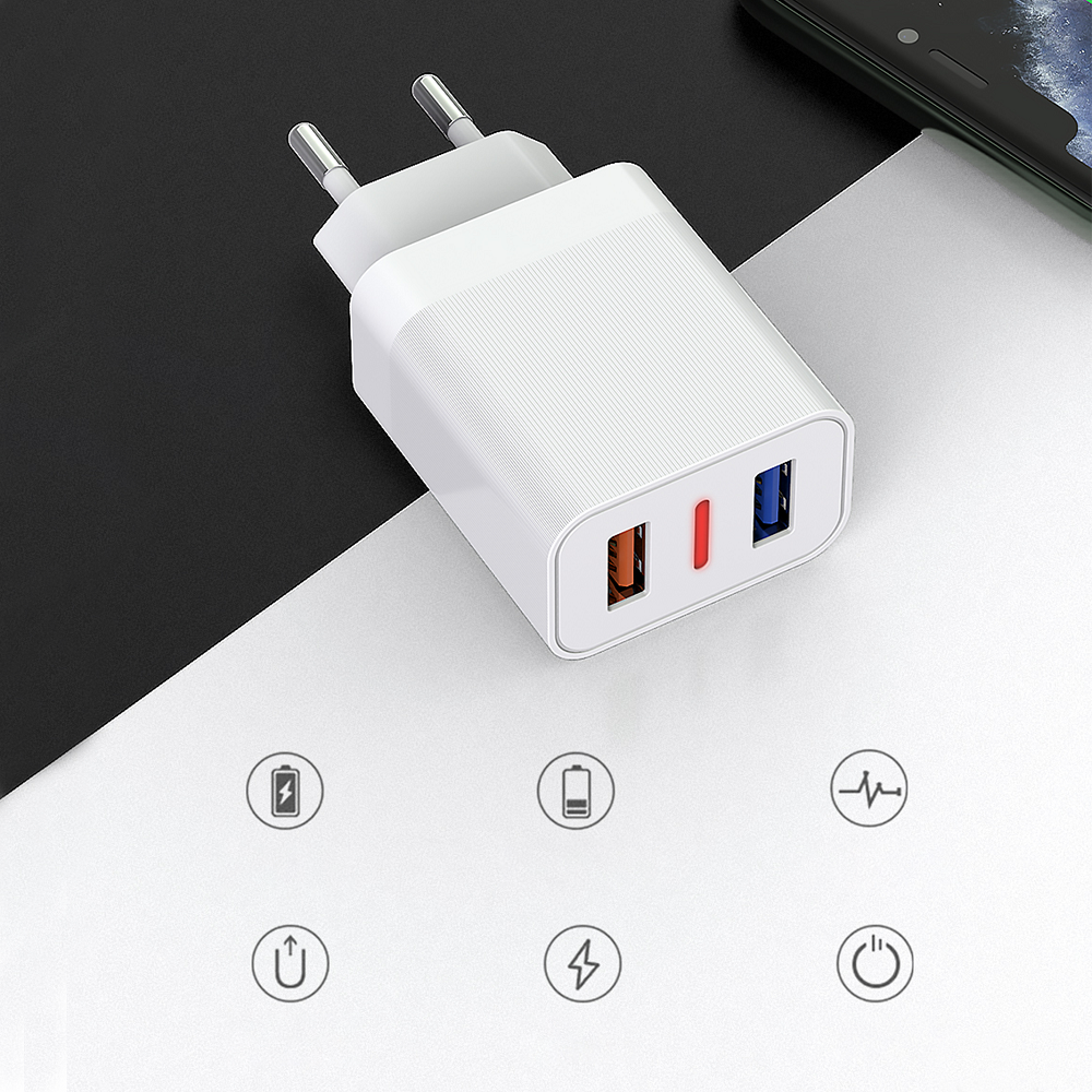 Kit Chargeur Prise Secteur USB C Charge Rapide USB A 2.4A 12W
