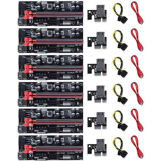 Lot de 6 Cartes Riser PCI-Express VER010S 16x à 1x Extension Graphique Dual-6pin Molex