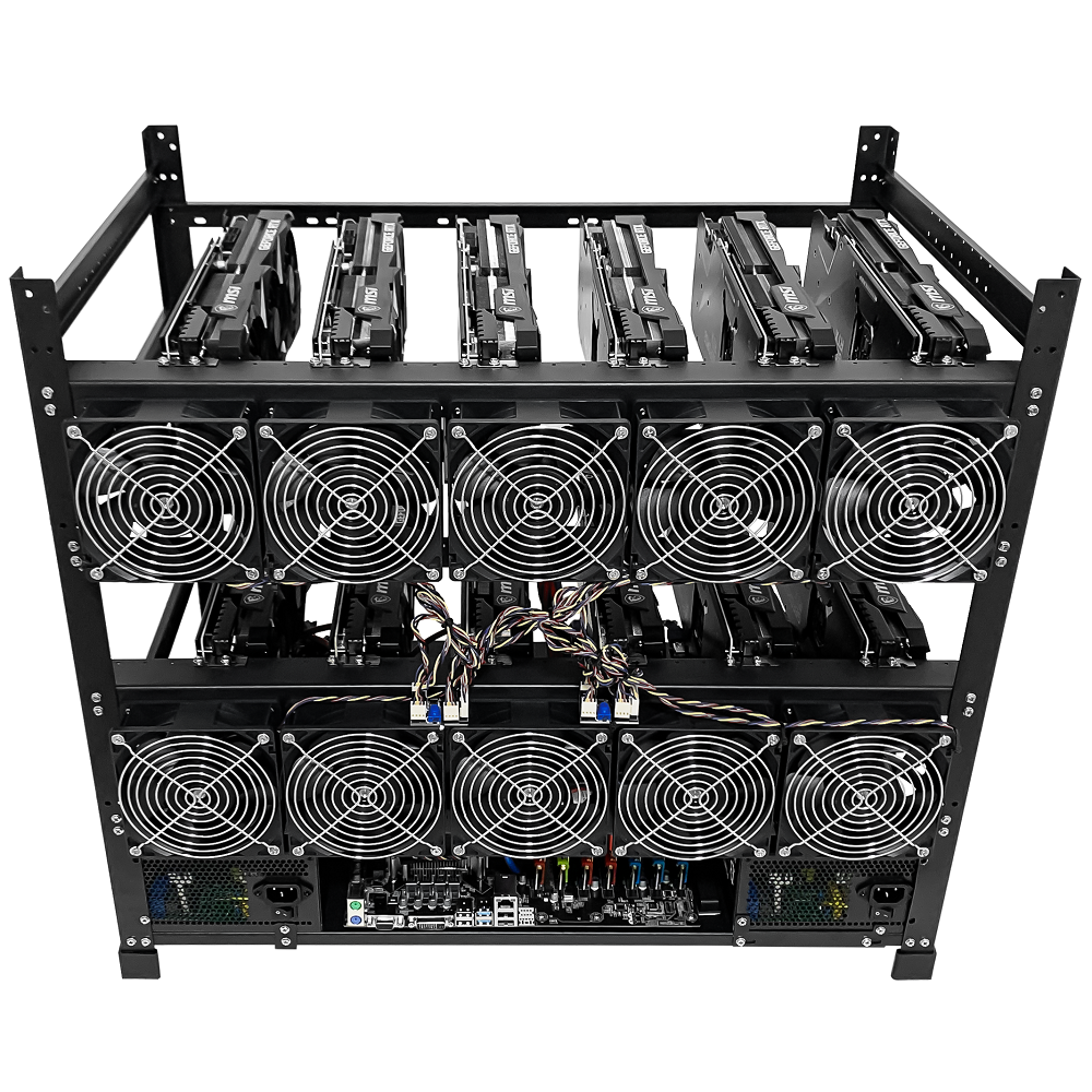 Rig Minage Plateforme Ouverte Avec 12GPU RTX 4060 Ti - 5200W - 8G Ram - 500Go SSD - 10 Fan