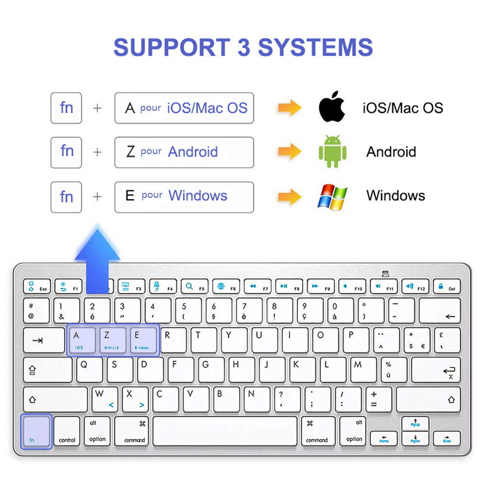 Clavier Azerty Kinpower WB-8022 Bluetooth Design Touch ultra-slim sans fil pour Mac Windows Android
