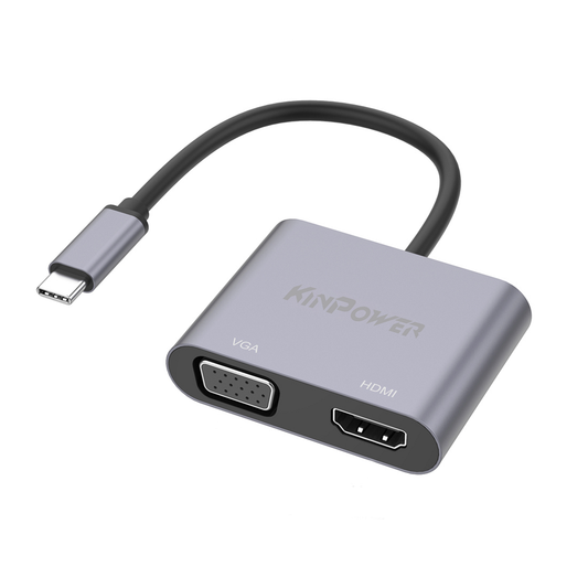 Adaptateur Concentrateur Type C vers VGA & HDMI 4K Full HD à 60Hz 1080P 2 en 1
