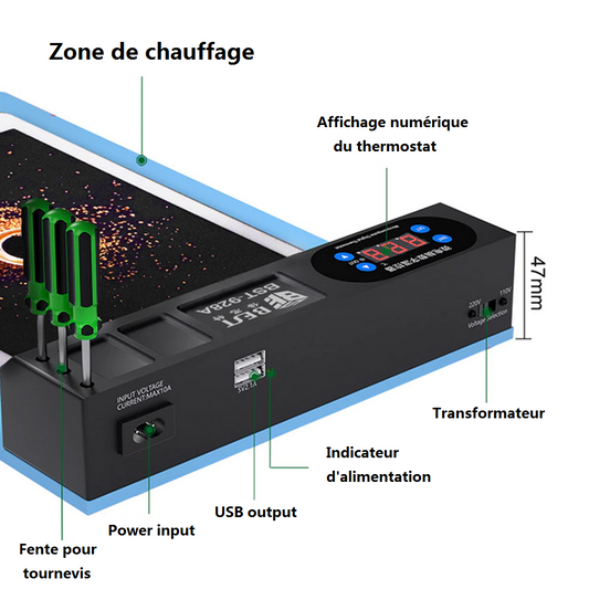 BST-928A 350W Séparateur de chauffage d'écran Tablette et Smartphone