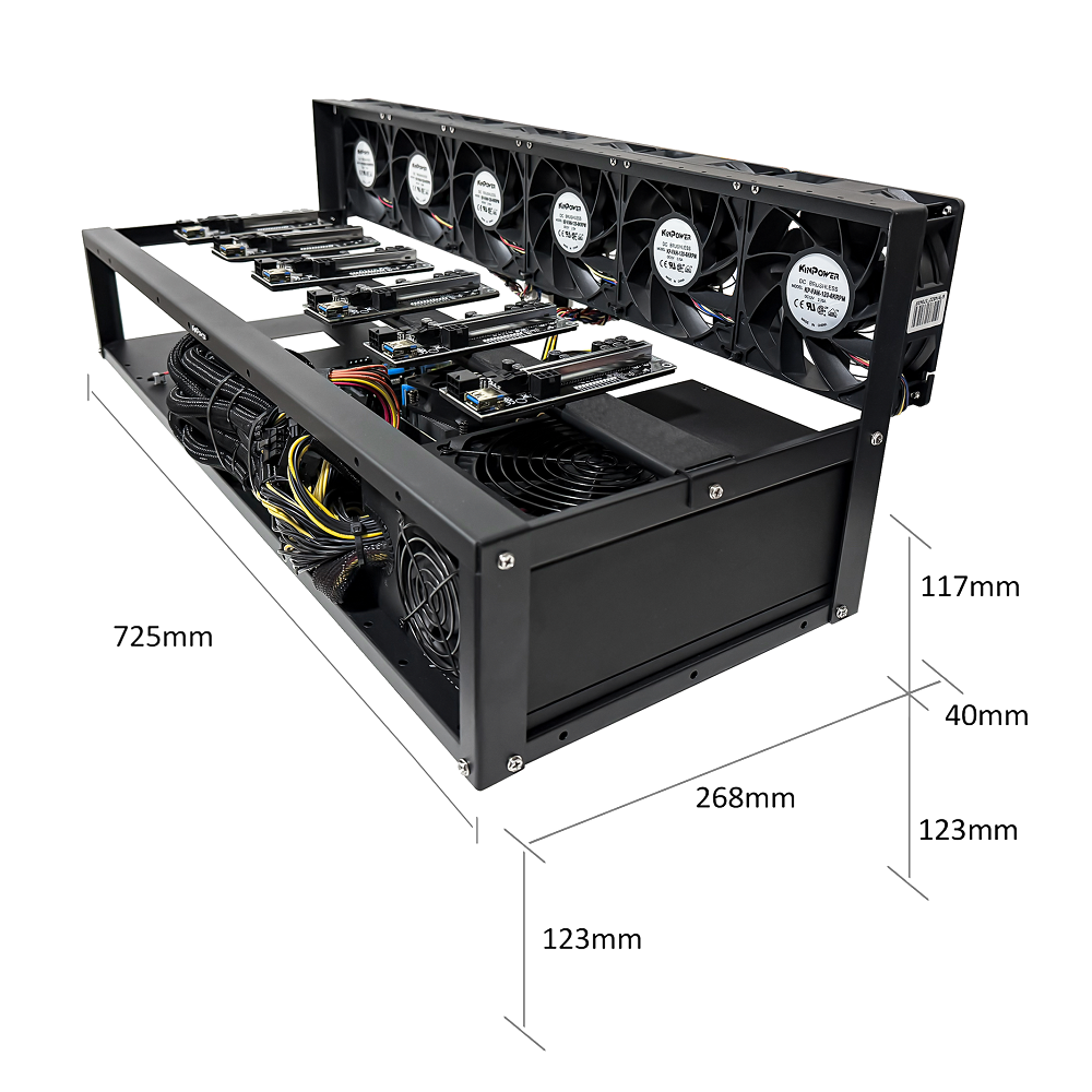 Rig Minage Plateforme Ouverte Sans GPU 3200W - Compatible avec 6 GPU PCIe 16Pin uniquement