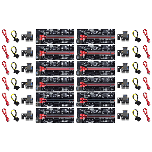 Lot de 12 Cartes Riser PCI-Express VER010S 16x à 1x Extension Graphique Dual-6pin Molex