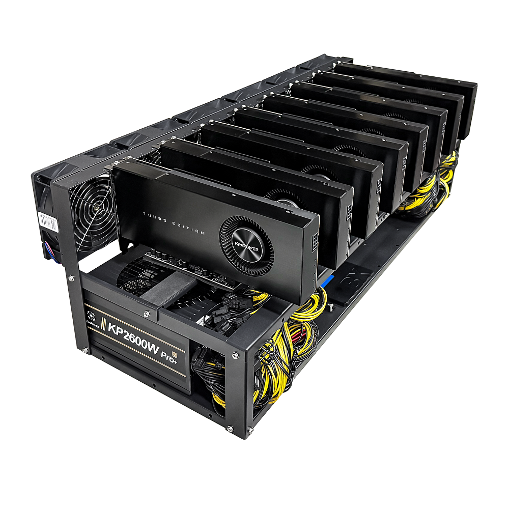 Rig Minage Plateforme Ouverte Avec 8 GPU RTX 4070 - 8G Ram - 500G SSD - 2000W - 6 Fan