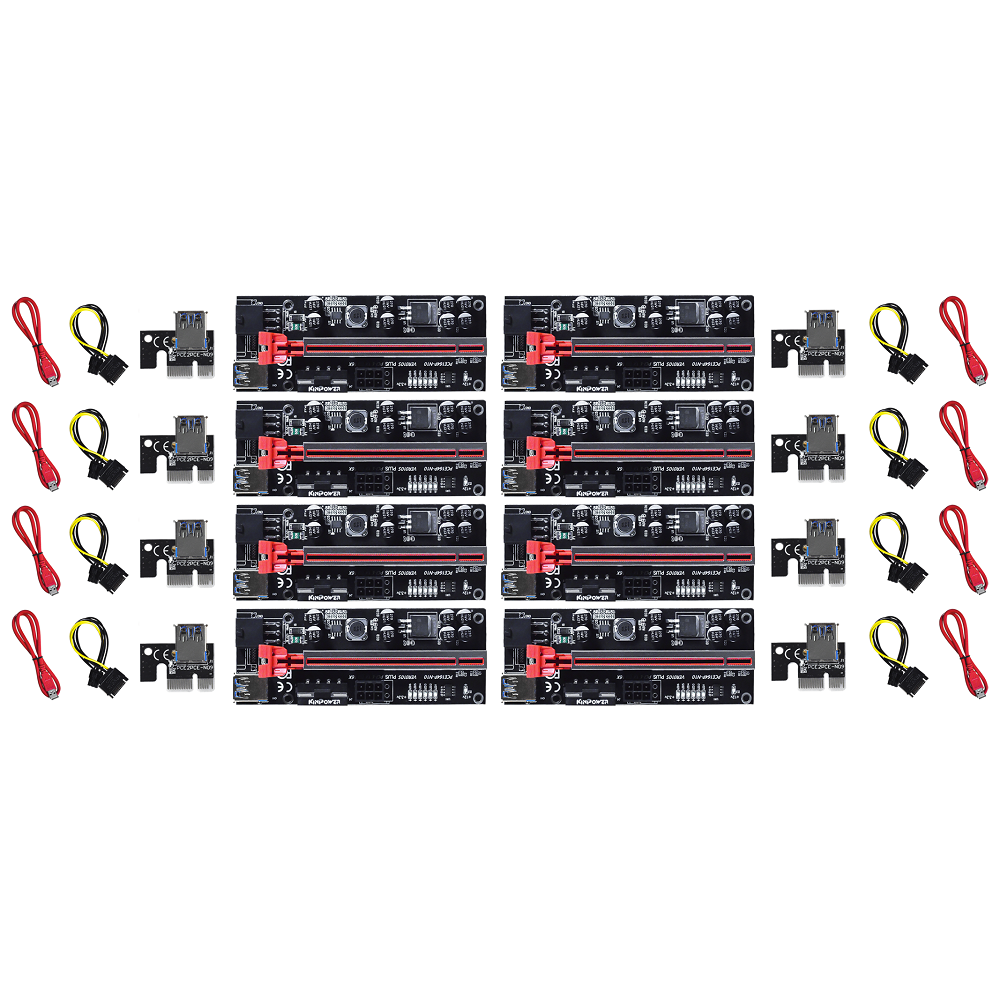 Lot de 8 Cartes Riser PCI-Express VER010S 16x à 1x Extension Graphique Dual-6pin Molex