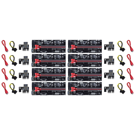 Lot de 8 Cartes Riser PCI-Express VER010S 16x à 1x Extension Graphique Dual-6pin Molex