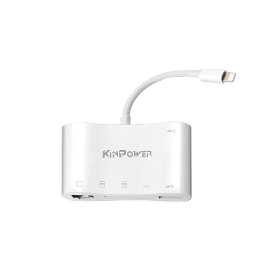 Adaptateur Concentrateur Lightning vers Ethernet RJ-45 avec Port USB OTG SD/TF et Port de Charge Lightning 5 en 1