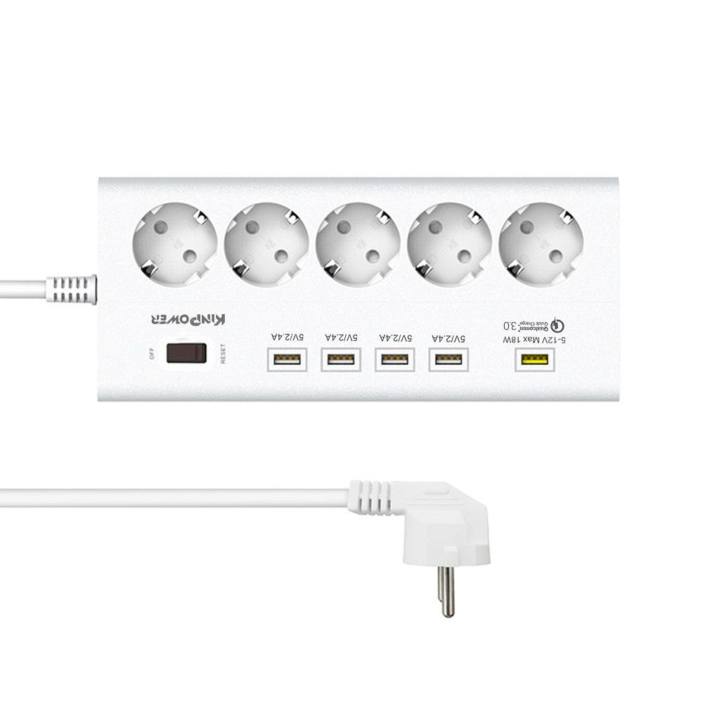 Multiprise parasurtenseurs 5 prises 4 USB 1 Ports QC avec interrupteur