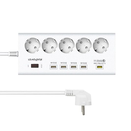 Multiprise parasurtenseurs 5 prises 4 USB 1 Ports QC avec interrupteur
