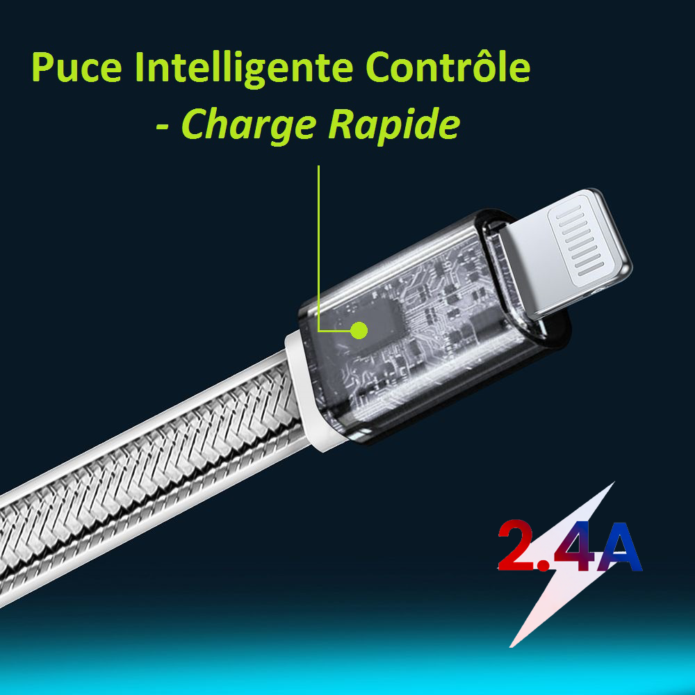Kinpower Câble USB Lightning Mâle vers USB A Mâle 5V-2.4A 12W PD 1.2M