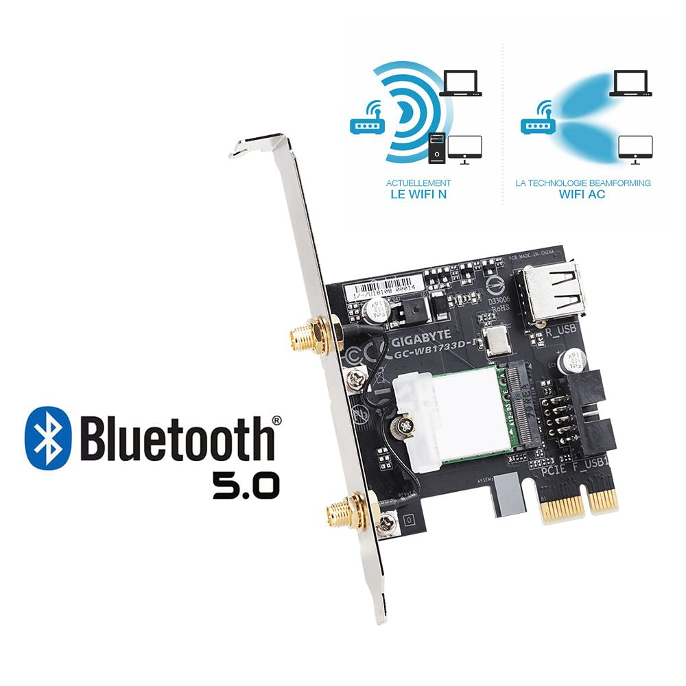 Gigabyte GC-WB1733D-I Carte PCI Express sans fil Wi-Fi AC 1733Mbps + Bluetooth 5