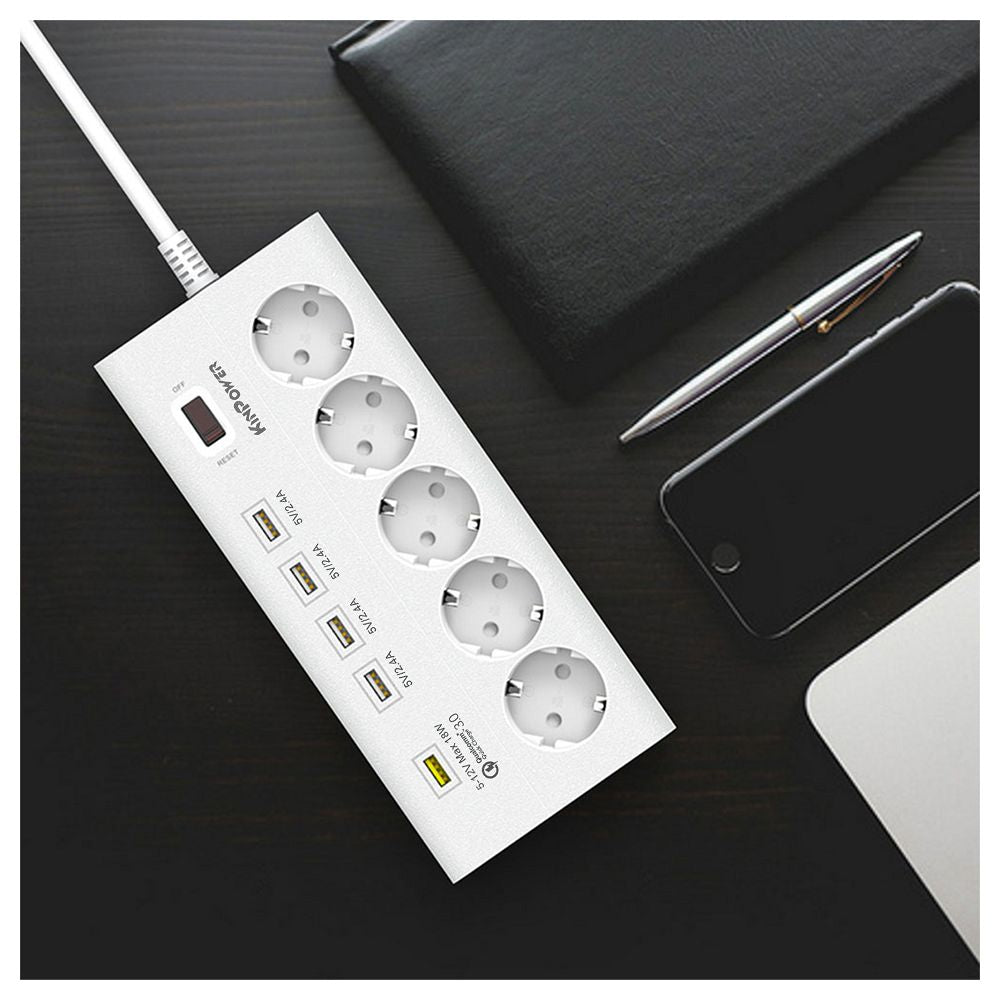 Multiprise parasurtenseurs 5 prises 4 USB 1 Ports QC avec interrupteur