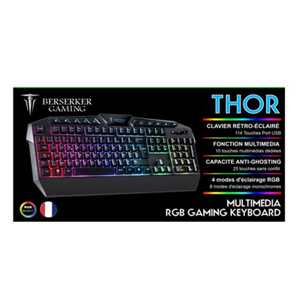 Clavier Azerty Gaming Berserker Thor-GX-800 RGB avec fil USB