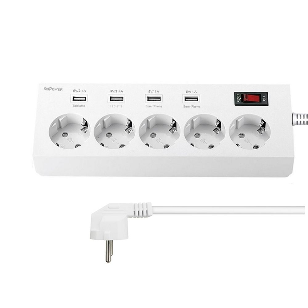 Multiprise parasurtenseurs 5 prises 4 USB avec interrupteur