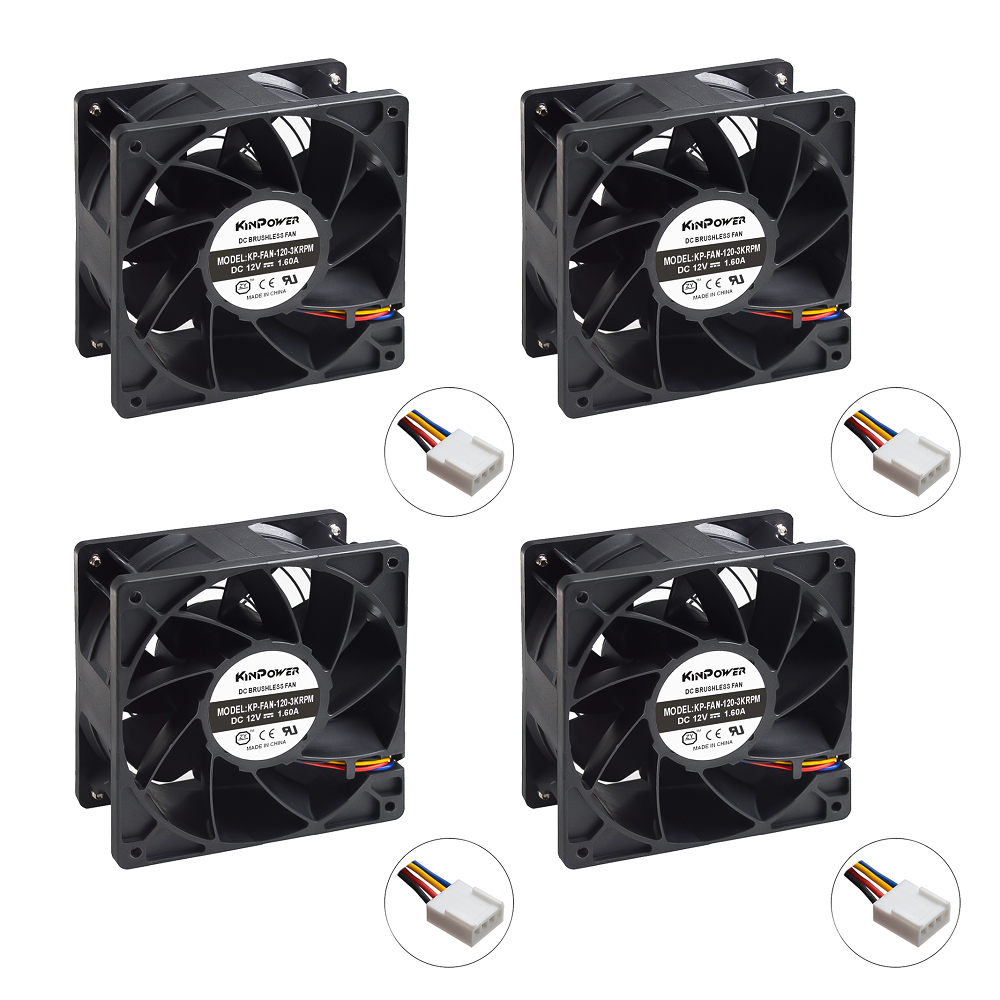 Lot de 4 Ventilateur 3000RPM DC 12V 1.6A  890CFM 55dBA 120 x 120 x 38 mm