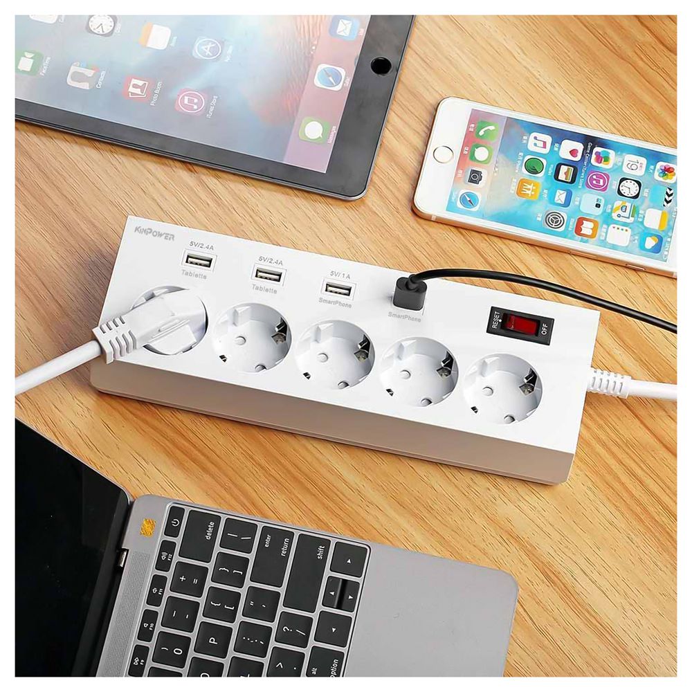 Multiprise parasurtenseurs 5 prises 4 USB avec interrupteur