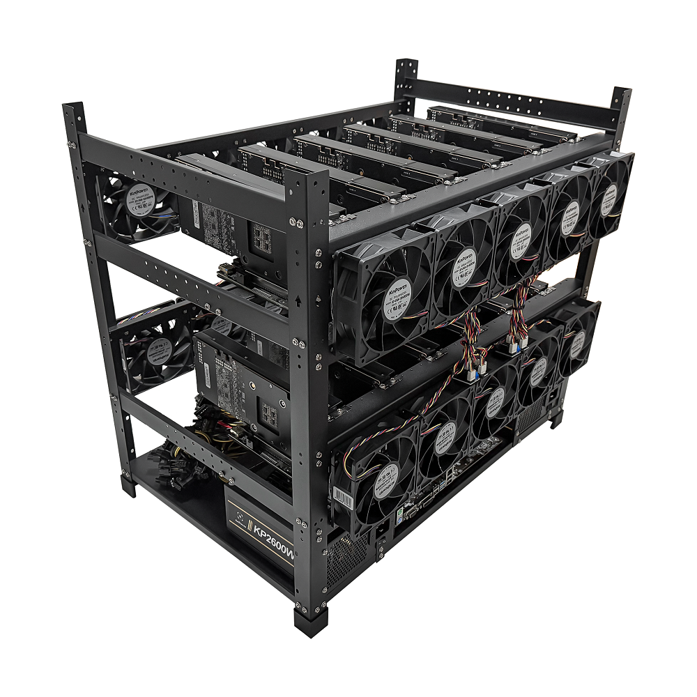 Rig Minage Plateforme Ouverte Avec 12GPU RTX 4070 Super - 5200W - 8Go Ram - 500Go SSD - 10 Fan