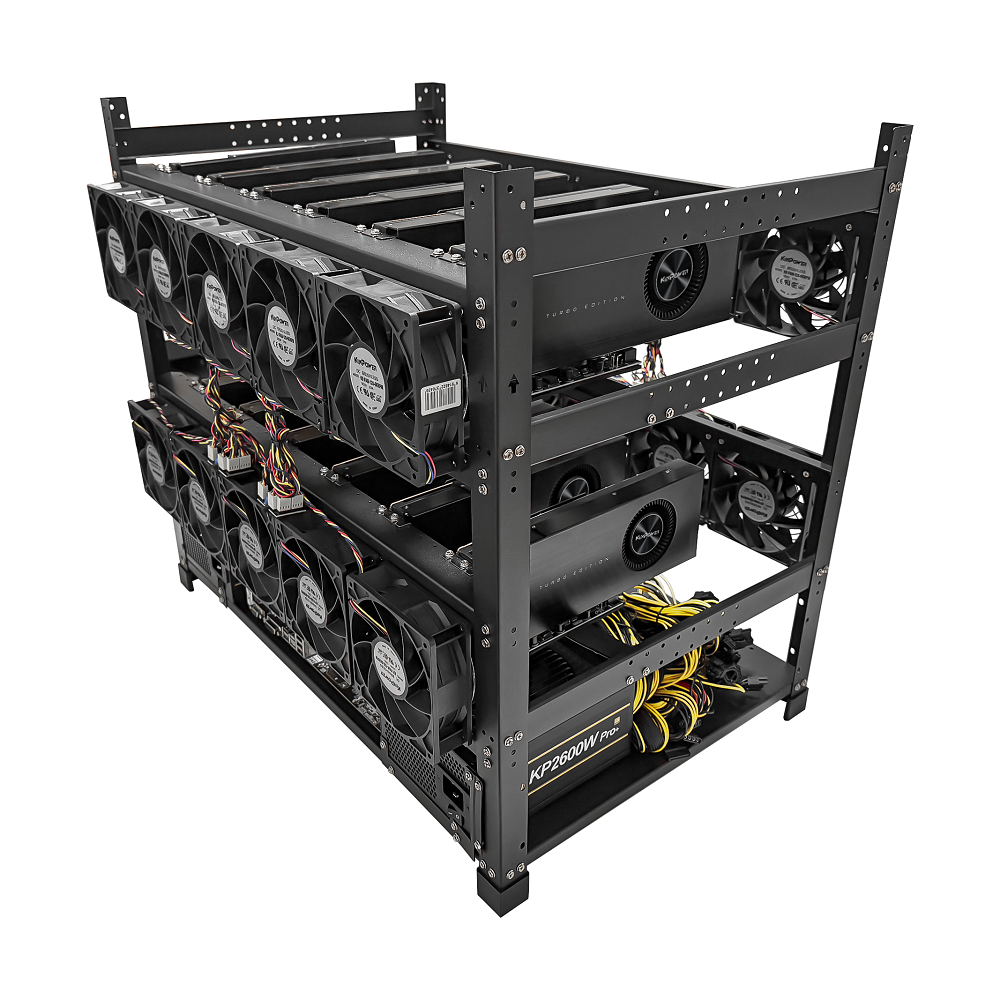Rig Minage Plateforme Ouverte Avec 12GPU RTX 4070 Ti - 5200W - 8Go Ram - 500Go SSD - 10 Fan