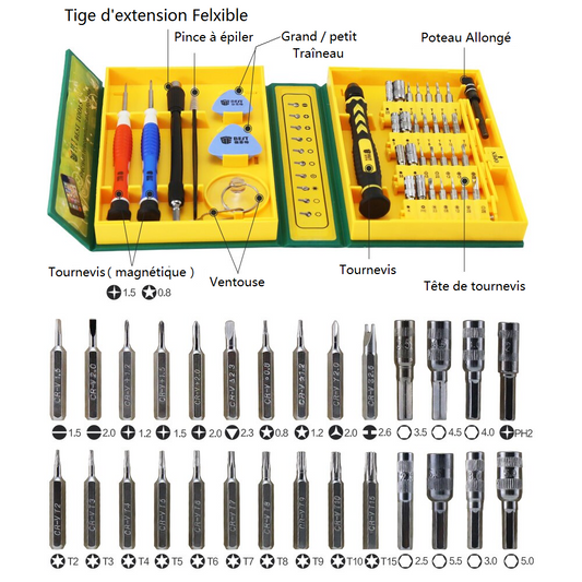 BST-8921 Kit d'outils de réparation de jeu de tournevis multifonction de précision 33 en 1 pour Smartphone Tablette et Ordinateur