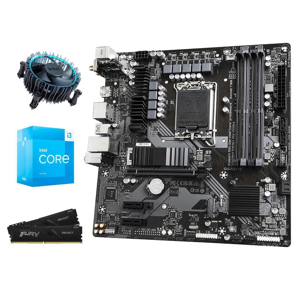 Kit d'évolution Intel-1 Core i3-13100F - Gigabyte B760M DS3H AX DDR4 - Wifi 6E - BT 5.2 - 16Go