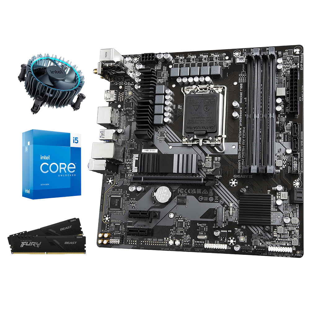 Kit d'évolution Intel-2 Core i5-13400F - Gigabyte B760M DS3H AX DDR4 - Wifi 6E - BT 5.2 - 16Go